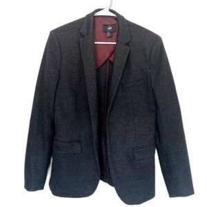 H&M Men's Wool Blend Blazer 3 Button Front Business Dressy Dark Gray Size 36R